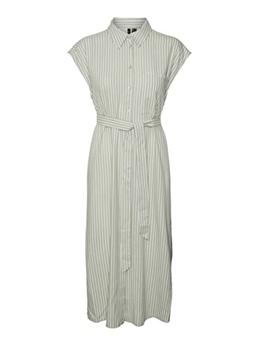 Vero Moda Women's VMMYMILO SL Calf Shirt Dress WVN GA Kleid, Reseda/Stripes:Snow White, L von VERO MODA