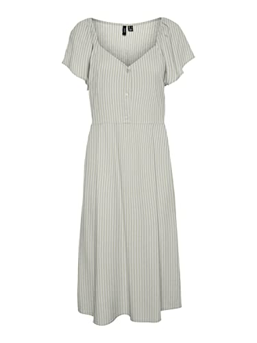 Vero Moda Women's VMMYMILO SS Calf Dress WVN GA Kleid, Reseda/Stripes:Snow White, XS von VERO MODA