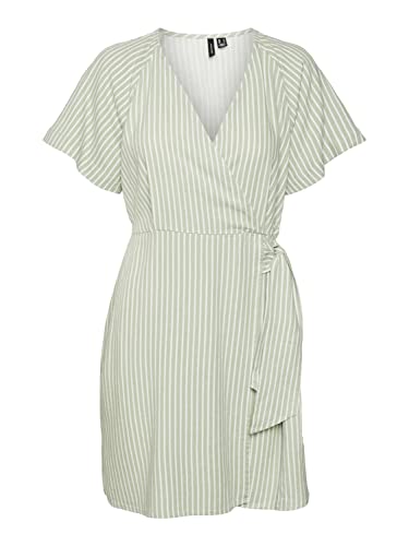 Vero Moda Women's VMMYMILO SS Wide WRAP Knee Dress WVN GA Kleid, Reseda/Stripes:Snow White, S von VERO MODA