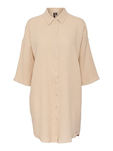 VERO MODA Damen Vmnatali 3/4 Long Overshirt Noos Blusenkleid, Irish Cream, S EU von VERO MODA