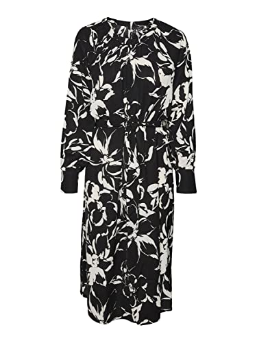 Vero Moda Women's VMPOLLIANA Inge LS Calf Dress WVN GA Kleid, Black/AOP:Polliana, XS von VERO MODA