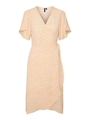 VERO Moda Damen Vmsaki Calf Wrap Dress Ga Noos Kleid, Mock Orange/AOP:Mini Henna Vic, L EU von VERO MODA
