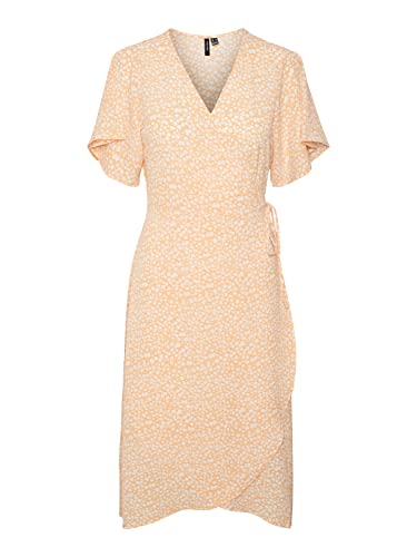 VERO MODA Women's VMSAKI SS Calf WRAP Dress GA NOOS Kleid, Mock Orange/AOP:Mini Henna vic, XS von VERO MODA