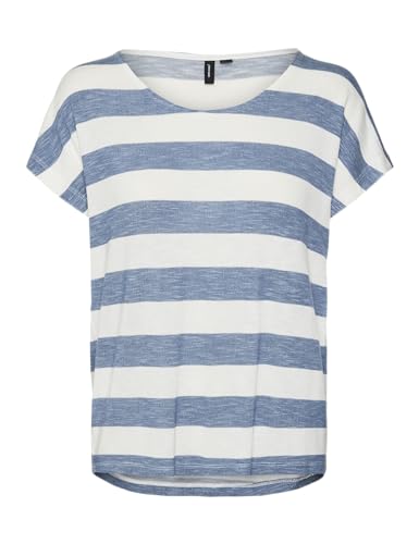 VERO MODA Damen VMWIDE Stripe S/L TOP GA NOOS 10190017, China Blue/Snow White, XL von VERO MODA