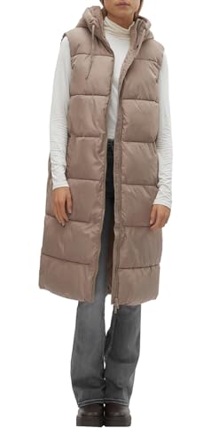 VERO MODA Damen 3/4-lange Steppweste VMLigaane mit Kapuze 10298757 Taupe Gray M von VERO MODA