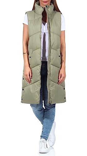 VERO MODA Damen Steppweste VMUppsala 3/4 Waistcoat lange gesteppte Mantelweste 10273950 Laurel Oak S von VERO MODA