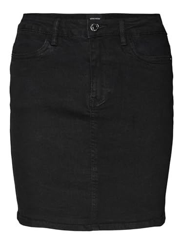 VERO MODA Damen Jeansrock - Legerer Denim Rock, hohe Taille, über dem Knie, Farben:Schwarz, Größe:L von VERO MODA