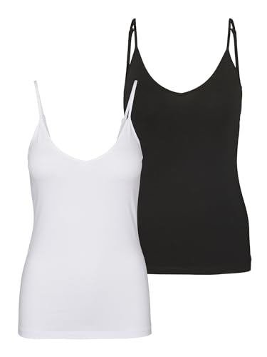 VERO Moda Damen Vmmaxi My Soft V Singlet 2pck Noos Tall, Black/Pack:Bright White, S von VERO MODA TALL