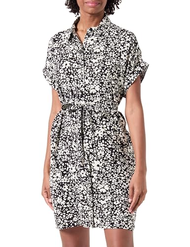 VERO MODA Damen Vmeasy Joy S/S Shirt Dress WVN Ga Kleid, Black/AOP:sika, S von VERO MODA