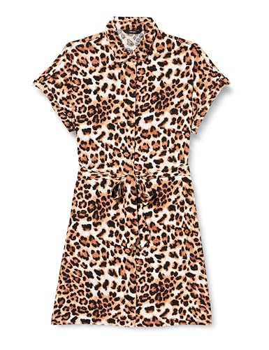 VERO MODA Damen Vmeasy Joy S/S Shirt Dress WVN Ga Kleid, Tan/AOP:liv, L von VERO MODA