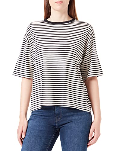 VERO MODA Damen Vmfiona 2/4 O-neck Top Vma Noos, Birch/Stripes:black, XXL von VERO MODA