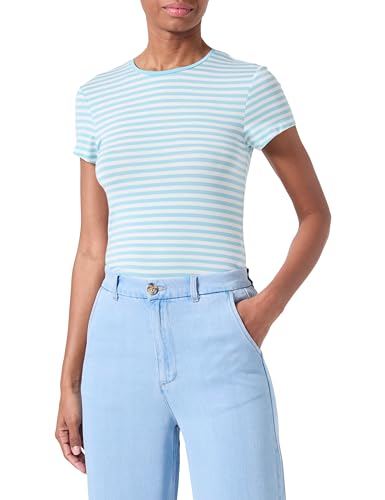 VERO MODA Damen Vmines Fiona O-Neck Top VMA Noos T-Shirt 10300882, Porcelain Blue/Stripes:Snow White,M von VERO MODA