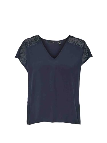 VMRUSK LACE V-Neck SS TOP WVN GA von VERO MODA