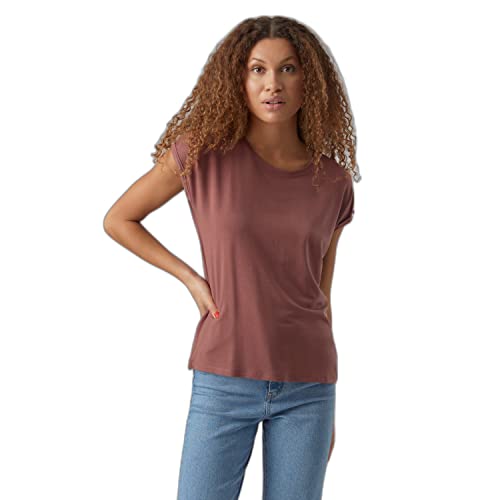 VERO MODA Damen Einfarbiges Stretch T-Shirt Basic Rundhals Top Oberteil Tief Angesetzte Schultern VMAVA von VERO MODA