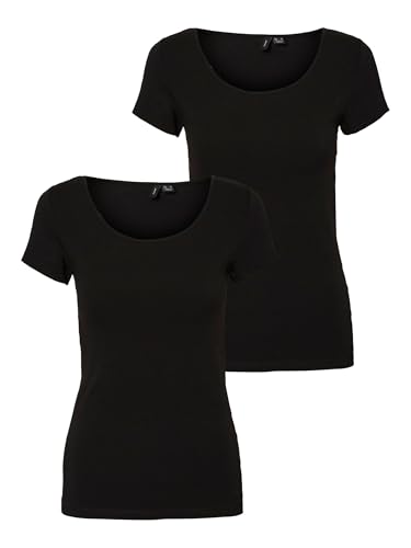 VERO MODA Damen VMMAXI My SS Soft U-Neck 2 PCK T-Shirt, Black/Pack:Black, M von VERO MODA