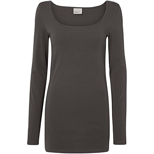 VERO MODA Damen Vmmaxi My Ls Soft Long U-Neck Noos' Langarmshirt, Grau (Dark Grey Melange), 42 (Herstellergröße: X-Large) von VERO MODA