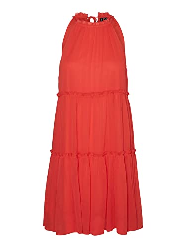 Vero Moda Kurzes, weiches Kleid mit amerikanischem Ausschnitt und Kordelzug., Koralle, M von VERO MODA