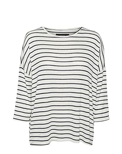 Vero Moda Women's VMBRIANNA 3/4 Pullover Boo REP L/S Strickware, Snow White/Stripes:W. Navy Blazer, S von VERO MODA