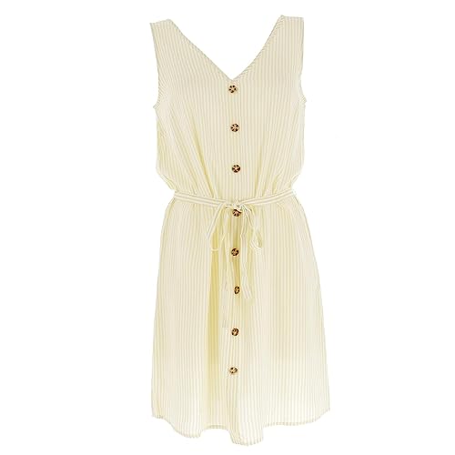 Vero Moda Women's VMBUMPY SL Short Dress WVN NOOS Kleid, Snow White/Stripes:Lemom Meringue, XS von VERO MODA