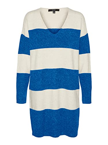 Vero Moda Women's VMDOFFY LS V-Neck Dress GA Boo Kleid, Skydiver/Detail:Melange W. Birch Melange Stripes, M von VERO MODA