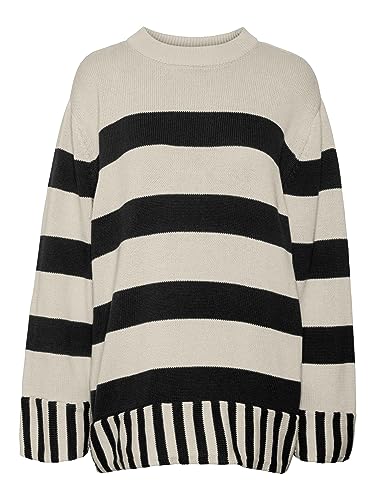 Vero Moda Women's VMELOUIS Stripe LS Oversize O-Neck Pull. Pullover, Birch/Stripes:W. Black, M von VERO MODA