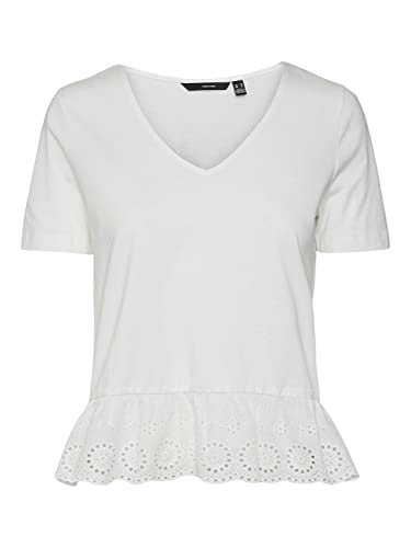 Vero Moda Women's VMEMILY SS Peplum V-Neck JRS Top, Snow White, S von VERO MODA