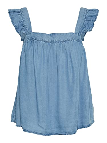 VERO MODA Damen Vmharper Sl Frill Short Top, Medium Blue Denim, M EU von VERO MODA