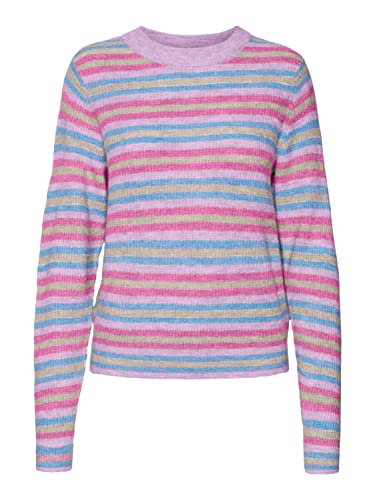 Vero Moda Women's VMLEFILE LS O-Neck Pullover Boo L/S Strickware, Orchid Bloom/Detail:W. Little Boy Blue Birch Cyclamen, L von VERO MODA