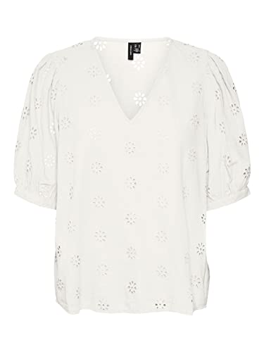 Vero Moda Women's VMMAJA 2/4 V-Neck WVN Top, Snow White, S von VERO MODA