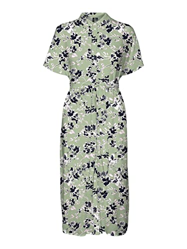 VERO MODA Damen Vmmenny Calf Shirt Dress WVN Ga Kleid, Reseda/AOP:Mille, S EU von VERO MODA