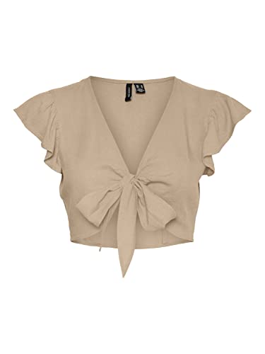 Vero Moda Women's VMMYMILO SL Crop TIE WVN GA Top, Irish Cream, L von VERO MODA