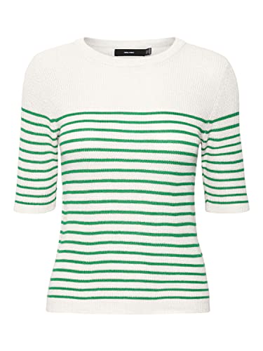 Vero Moda Women's VMNEWLEXSUN 2/4 Tight O-Neck BLOU GA REP Pullover, Snow White/Detail:W Bright Green Stripes, XS von VERO MODA