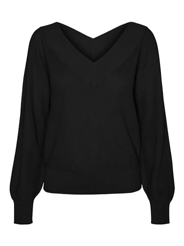 Vero Moda Women's VMNEWLEXSUN LS Double V-NCK BLOU GA REP2 Pullover, Black, XS von VERO MODA