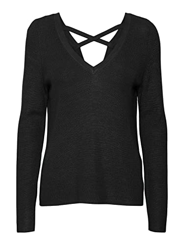 Vero Moda Women's VMNEWLEXSUN LS V-NK Crossback Pulover GA Pullover, Black, XS von VERO MODA