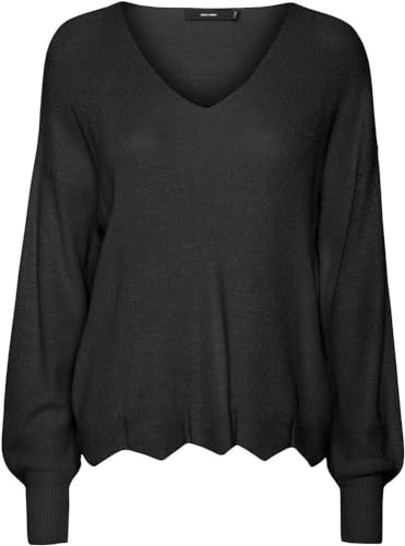 Vero Moda Women's VMNEWLEXSUN Scallop LS V-Neck Pull GA Pullover, Black, M von VERO MODA