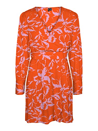 Vero Moda Women's VMPOLLIANA LS Short Dress WVN Kleid, Scarlet Ibis/AOP:Polliana, M von VERO MODA