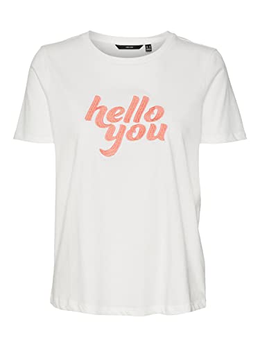 Vero Moda Women's VMROJAOLLY SS TOP Box JRS T-Shirt, Snow White/Print:Hello You, XS von VERO MODA