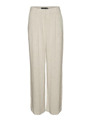Vero Moda Women's VMTIRAVER MR Wide Linen Pants Hose, Oatmeal/Detail:Nature Tone AS Offer Sample, XSW / 32L von VERO MODA