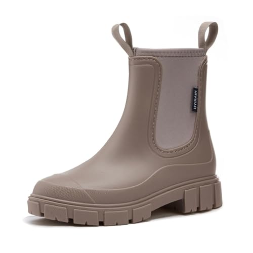 VERROL Wasserdicht Gummistiefel Damen Ankle Chelsea Boots Regenstiefel Mode Halbhohe Stiefeletten Mit Rutschfest Sohle Outdoor Arbeit Stiefel Gartenschuhe Frauen Rain Boots von VERROL