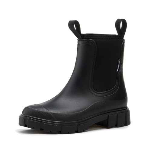 VERROL Wasserdicht Gummistiefel Damen Ankle Chelsea Boots Regenstiefel Mode Halbhohe Stiefeletten Mit Rutschfest Sohle Outdoor Arbeit Stiefel Gartenschuhe Frauen Rain Boots von VERROL