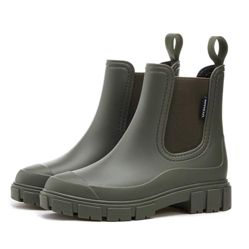 VERROL Wasserdicht Gummistiefel Damen Ankle Chelsea Boots Regenstiefel Mode Halbhohe Stiefeletten Mit Rutschfest Sohle Outdoor Arbeit Stiefel Gartenschuhe Frauen Rain Boots von VERROL