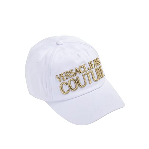 VERSACE JEANS COUTURE 74YAZK10ZG010 Baumwollmütze für Herren und Damen, mit goldfarbenem gesticktem Logo, verstellbare Größe, Weiß, Weiss/opulenter Garten, Einheitsgr��e von VERSACE JEANS COUTURE