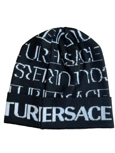 VERSACE JEANS COUTURE Beanie-Mütze, Allover Logo, Schwarz-Weiß von VERSACE JEANS COUTURE