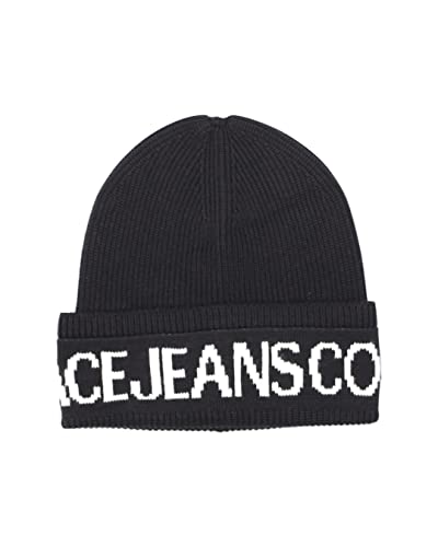VERSACE JEANS COUTURE Big Beanie-Mütze, Logoumschlag, Schwarz-Weiß von VERSACE JEANS COUTURE