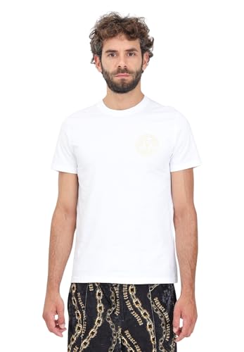 VERSACE JEANS COUTURE Herren T-Shirt Kurzarm Weiß mit V-Emblem Print XXL, Weiß, XXL von VERSACE JEANS COUTURE
