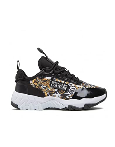 VERSACE JEANS COUTURE Sneakers Schwarz mit Logo-Print Brush Couture Sneakers Verschluss mit Schnürsenkeln., Schwarz , 38 EU von VERSACE JEANS COUTURE