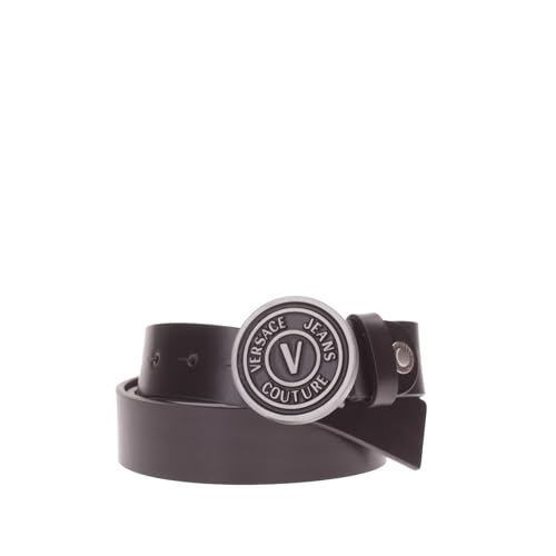 VERSACE Jeans Couture Ledergürtel mit schwarzem V-Emblem Logo, Schwarz , 100 EU von VERSACE JEANS COUTURE