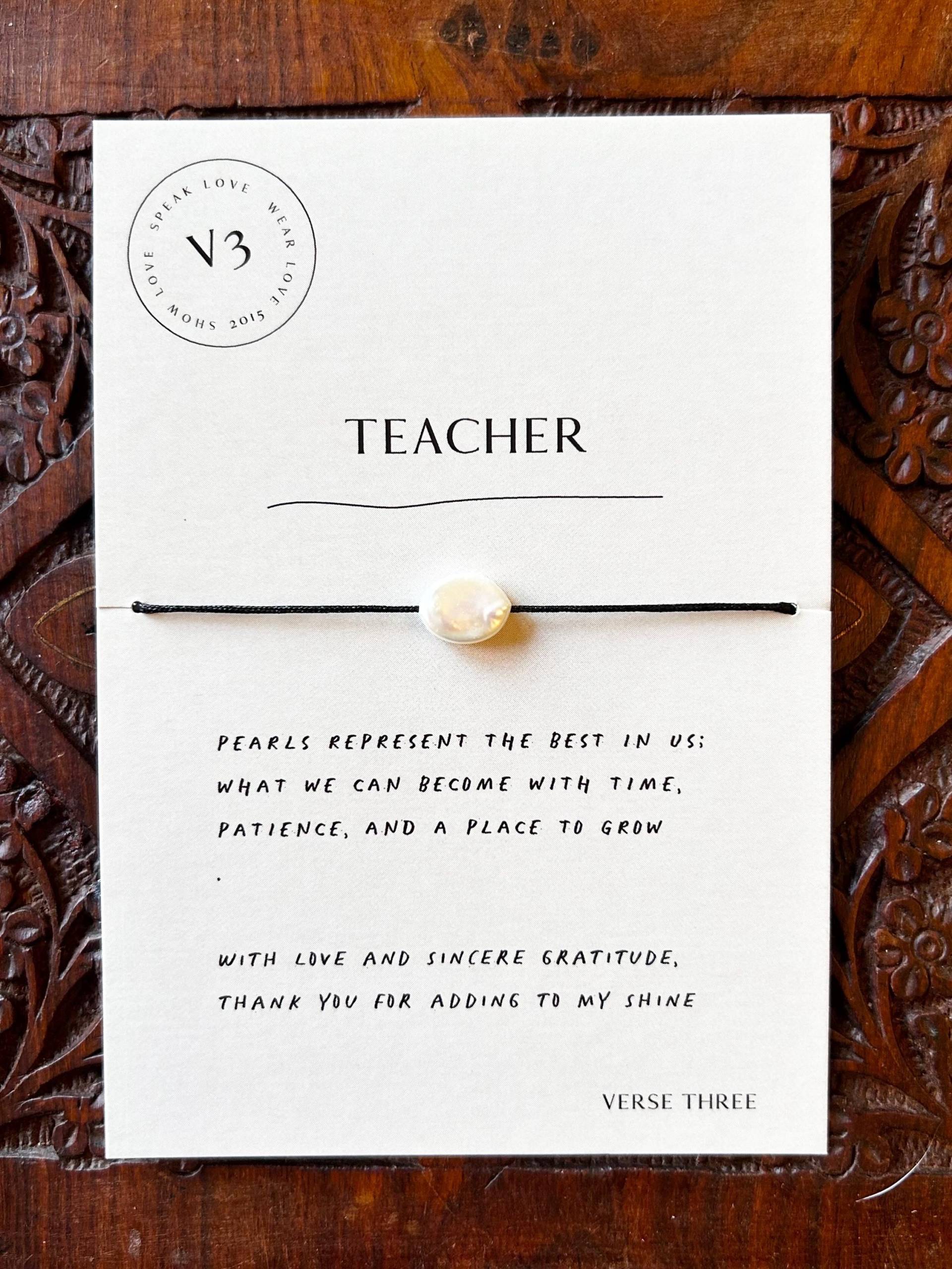 Lehrer Geschenk | Personalisierte Geschenke Für Sie Süßwasserperle, Sterling Silber, Verstellbares Armband von VERSETHREE