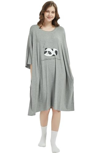 VERTAST Damen Oversize Nachthemd Sommer Bambus Kühlendes Schlafshirt Somme Nachtwäsche Frauen Nachtkleid one-Size, Panda/grau von VERTAST