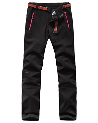 VERTAST Damen Wanderhose Warm Gefüttert Winddicht Winter Softshellhose Skihose Snowboardhose Trekkinghose Outdoorhose zum Wandern und für viele Outdoor-Aktivitäten, Schwarz Rot, S von VERTAST